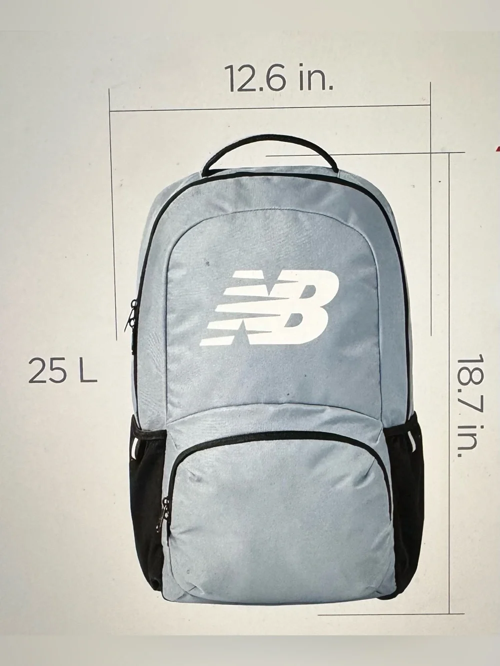 New Balance Light Gray and Black Men's Backpack with Bold Logo